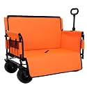 3-in-1 Convertible Folding Wagon Cart with Bench Seat &amp; Storage - 500lbs Heavy-Duty Utility Wagon, 180L Capacity All-Terrain Wheels for Camping, Beach, Sports, Garden (Orange)