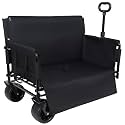 3-in-1 Convertible Folding Wagon Cart with Bench Seat &amp; Storage - 500lbs Heavy-Duty Utility Wagon, 180L Capacity All-Terrain Wheels for Camping, Beach, Sports, Garden (Black)