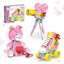3-in-1 Creator Building Set, 520Pcs Compatible with Lego, Roller Skate, Heart Bear with Rose and Movie Projector, Ideal Gift for Girls and Girlfriend