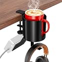 3 in 1 Desk Cup Holder Clamp, Clip On Table Cup Holder with Headphone Hook
