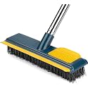 3 in 1 Floor Scrub Brush with Squeegee and Teetch,Floor Srubber Cleaning Groud Comb Brush with Long Handle, Cleaning Brushes for Deck, Bathroom, Tile, Grout, Kitchen, Swimming Pool Pack of 2