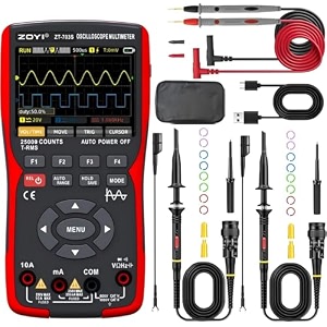 zoyi 3 in 1 handheld oscilloscope automotive dual channel 50mhz with digital battery powered multimeter and signal generator