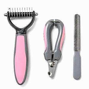 3-in-1 pet grooming kit for dogs amp cats  undercoat rake pet nail clipper amp stainless steel nail file  grooming deshedding nail trimming amp smoothing tool  comfortable anti-slip handle