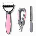 3-in-1 Pet Grooming Kit for Dogs & Cats | Undercoat Rake, Pet Nail Clipper & Stainless Steel Nail File | Grooming, Deshedding, Nail Trimming & Smoothing Tool | Comfortable Anti-Slip Handle