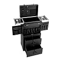 3 in 1 Rolling Makeup Train Case,Large Storage Cosmetic,Trolley Storage Sliding Drawer,with Key Swivel Wheels Salon Barber Case Traveling Cart Trunk,for Cosmetologist Nail Tech Hairstylist Black