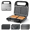 KEINVE 3-in-1 Sandwich Maker, Waffle Maker and Panini Press Grill, Black