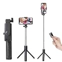 3 in 1 Selfie Stick with Tripod Stand and Bluetooth Remote, Multifunctional Design for Selfie, Vlogging & Photo Shoot, Compatible with iOS/Android, Steel & Alloy Material