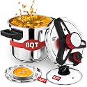 3-In-1 Stainless Steel Pressure Cooker 8 QT: [Save 70% Time] [3 PSI Settings], One-Hand Locking, Induction Compatible, Glass Lid &amp; Steamer Rack Included, Olla de Presion