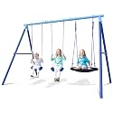 3-in-1 Swing Set for Backyard for Kids 3-8, 550lbs, Heavy Duty Metal A-Frame for Outdoor Playset, Two Blow-Molded Swing Seats and One 32-inch Saucer Swing for Kids Playground