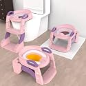 3-in-1 Toddler Potty Training Toilet with Ladder & PU Cushion, Easy Assembly, Potty Training Seat, Anti-slip Foldable Toddler Toilet Seat with Adjustable Step Stool For Kids Boys And Girls (Pink)