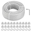 3/16" Wire Rope Clips Kit, 100 ft PVC Coated Galvanized Steel Cable