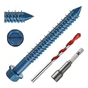 3/16" x 2-1/4" Concrete Screws, 50 PCS Blue Hex Washer Head Concrete Screws Anchor Kit with Drill Bit and Hex Bit Socket, for Masonry, Cement, Block, Brick or Stucco