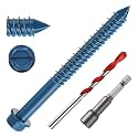 3/16" x 3-1/4" Concrete Screws, 50 PCS Blue Hex Washer Head Concrete Screws Anchor Kit with Drill Bit and Hex Bit Socket, for Masonry, Cement, Block, Brick or Stucco