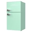 3.2 Cu.Ft Mini Fridge for Bedroom, Mini Refrigerator with freezer, Dorm Fridge with Freezer, 2 Doors Perfect for Room and Office, Adjustable Temperature(with Handle, Green)