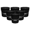 MKS Plastics Black 3.5-Gallon Food-Grade Bucket with Airtight Lid, 6-Pack
