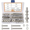 3/8-16 Hex Bolts and Nuts Kit 64PCS, 304 Stainless Steel 3/8” Heavy Duty Nuts and Bolts Screws Flat &amp; Lock Washers Kit, Machine Screws Set with Storage Case