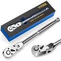 YIYEIE 3/8" Drive Flex Head Ratchet, 72 Tooth Swivel Head Ratchet, Quick-Release, CR-V Steel, Flexible Ratchet Wrench with EVA Foam | 10 Inch Long