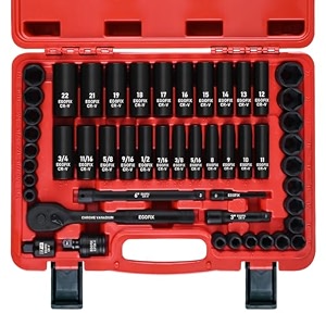 3834 drive impact socket set 50 piece standard sae 516 to 34 inch and metric 8-22mm 6 point with adjustable ratchet handle extension bars impact universal joint adapter cr-v steel