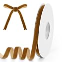 3/8" Wide x 10 Yards Velvet Ribbon, Vintage Single Face Velvet Ribbons for Gift Wrapping, Christmas Wrapping Bows, Wedding Decor, Sewing and More (Khaki)