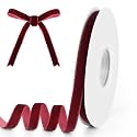 3/8" Wide x 10 Yards Velvet Ribbon, Vintage Single Face Velvet Ribbons for Gift Wrapping, Christmas Wrapping Bows, Wedding Decor, Sewing and More (Burgundy)
