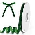 3/8" Wide x 10 Yards Velvet Ribbon, Vintage Single Face Velvet Ribbons for Gift Wrapping, Christmas Wrapping Bows, Wedding Decor, Sewing and More (Forest Green)