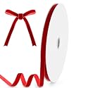 3/8" Wide x 25 Yards Velvet Ribbon, Vintage Single Face Velvet Ribbons for Gift Wrapping, Christmas Wrapping Bows, Wedding Decor, Sewing and More (Red)