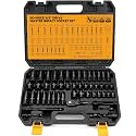 ELEAD 3/8" Drive Impact Socket Set - 50-Piece SAE (5/16" to 3/4") &amp; Metric (8-22mm), 6-Point CR-V Steel Deep &amp; Shallow Sockets with Ratchet Handle, Universal Joint, Extension Bar, Adapter