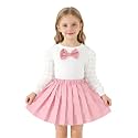3-8Y Toddler Girl Skirt Set Kid 2Pcs Outfits Puff Long Sleeve Top Pleated Skirt with Bowknot Fall Winter Clothes