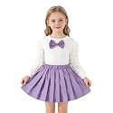 3-8Y Toddler Girl Skirt Set Kid 2Pcs Outfits Puff Long Sleeve Top Pleated Skirt with Bowknot Fall Winter Clothes
