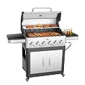 6 Burner Propane Gas Grill - 60,000 BTU Cabinet Style Outdoor BBQ with Warming Rack, Stainless Steel Panel, Large 643 Sq In Cooking Area & Storage Cabinet for Outdoor Cooking Patio (Black, 6 Burner)