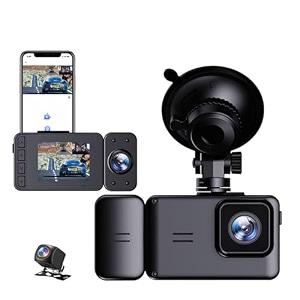 3 channel dash cam for cars with 25k video  wifi  night vision  g-sensor  loop recording  145 wide angle  parking surveillance supports 128gb  front interior amp rear dashcam