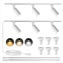 3-Color Plug in Track Lighting Dimmable with Power Cord, 6-Light Track Lighting Kit with 6.6FT H Type Track Lighting Rails, Modern Kitchen LED Track Lighting Fixtures Ceiling Spot Light, White