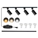 3-Color Plug in Track Lighting Dimmable with Power Cord, 4-Light Track Lighting Kit with 3.3FT H Type Track Lighting Rails, Modern Kitchen LED Track Lighting Fixtures Ceiling Spot Light, Black