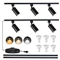 3-Color Plug in Track Lighting Dimmable with Power Cord, 6-Light Track Lighting Kit with 6.6FT H Type Track Lighting Rails, Modern Kitchen LED Track Lighting Fixtures Ceiling Spot Light, Black