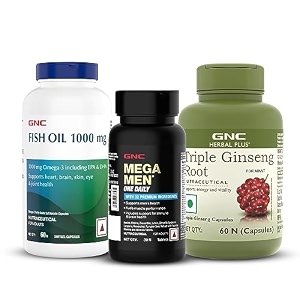 gnc men39s energy immunity amp performance trio  multivitamin with 32 premium ingredients 30 tablets fish oil 1000 mg 60 softgels amp triple ginseng root 60 capsules 170 grams