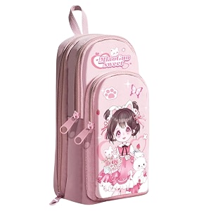 3 compartment cute pencil case large capacity pencil case durable storage multiple compartment zipper portable capacity pencil pouch for school meow fruit sister pouch