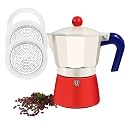 3 Cup Red White Aluminum Espresso Stovetop Coffeemaker Percolator Italian with 2 Pcs Filter and 3 Pcs Silicone Gasket Seals