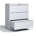 3 Drawer Lateral File Cabinet with Lock,White Metal Filing Cabinet