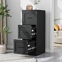 3-Drawer Metal File Cabinet with Lock, Tall Narrow Vertical, Black