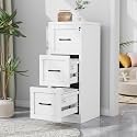 3-Drawer Metal File Cabinet with Lock, Tall Narrow Vertical, White