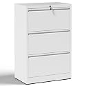 3 Drawer Metal Lateral File Cabinet with Lock,White Filing Cabinet