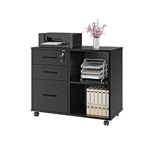 3 drawer office file cabinets mobile lateral printer stand with open storage shelf rolling filing cabinet with wheels home office organization and storage black