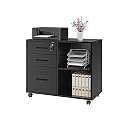 3 Drawer Office File Cabinets, Mobile Lateral Printer Stand with Open Storage Shelf, Rolling Filing Cabinet with Wheels Home Office Organization and Storage (Black)