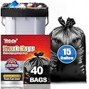 Teivio Black Large Trash Bags 15 Gallon 40 Count 20 Gal Garbage Bags