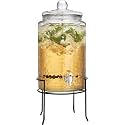 3 Gallon Glass Drink Dispenser with Metal Stand &amp; Lid – Hammered Beverage Dispenser with Leakproof Spigot, Wide Mouth for Easy Fill – Ideal for Parties, Lemonade, Iced Tea, Sangria &amp; More