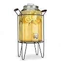3 Gallon Glass Ice Cold Beverage Dispenser - With Glass Lid and Handle Drink Dispenser With Metal Stand, 100% Leak Proof Spigot- Wide Mouth Easy Filling For Outdoor, Parties &amp; Daily Use