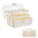 UFORU 3-Layer Craft Organizers and Storage Box, Portable Plastic Tool Box with Handle, Multipurpose Art Supply Organizer (cream white)