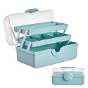 UFORU 3-Layer Craft Organizers and Storage Box, Portable Plastic Tool Box with Handle, Multipurpose for Art Supply, Sewing, Medicine, Blue