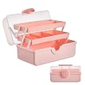 UFORU 3-Layer Craft Organizers and Storage Box, Portable Plastic Tool Box with Handle, Multipurpose for Art Supply, Sewing, Medicine, Pink
