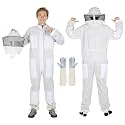 3-Layer Ultra Ventilated Sting Proof Bee Suit for Men & Women, Protective Beekeeping Suit with Bee Gloves, Two Detachable Beekeeping Veils, White XXL 5'11"-6'3"